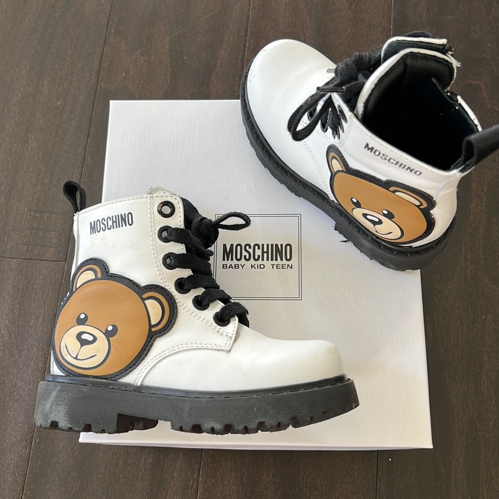 Moschino White and Brown Kids Boots